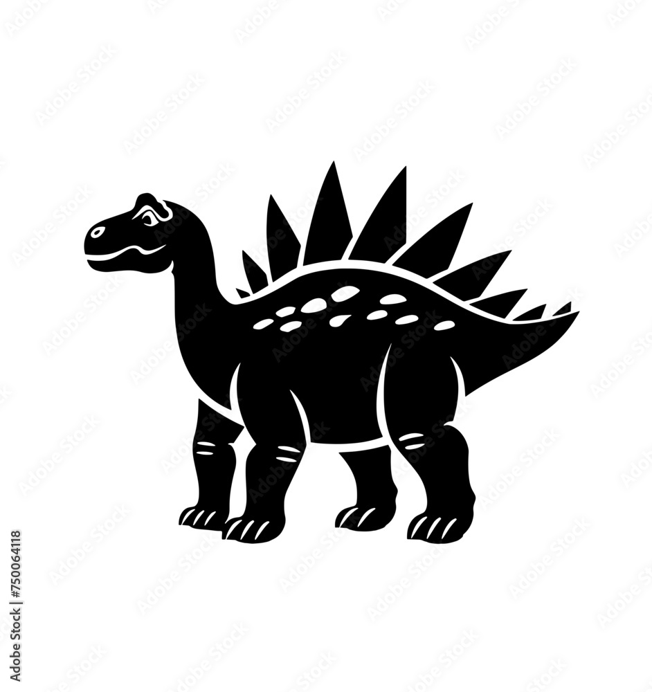 Naklejka premium Silhouette of a Stegosaurus dinosaur, black silhouette on white background, editable svg, generated with AI
