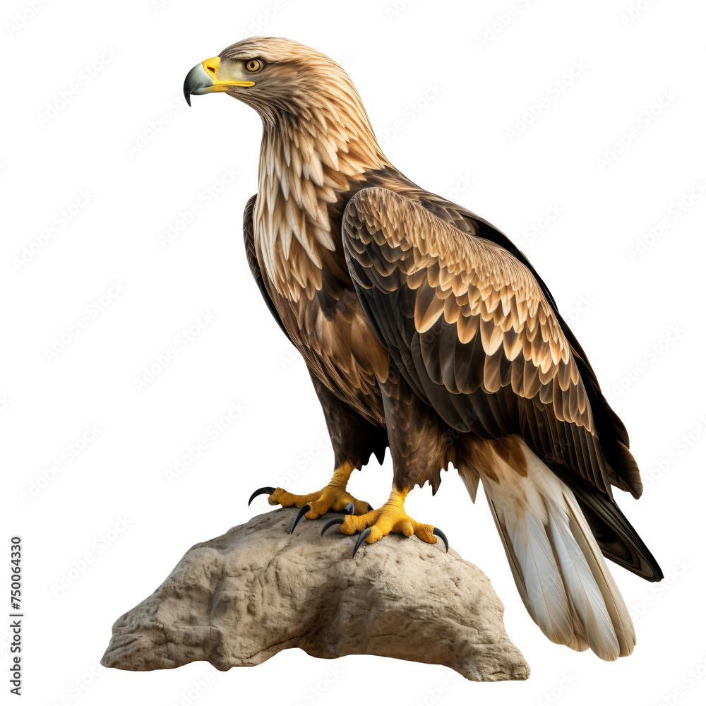 Obraz premium Majestic eagle sits on a stone isolated on transparent background