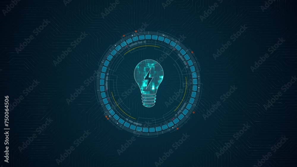 Motion graphic of Blue digital lamp logo and circle futuristic HUD ...