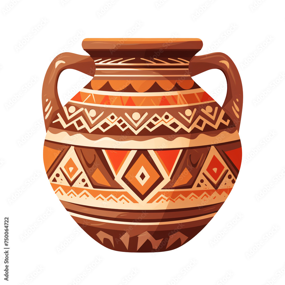 Painted jug with patterns isolated on transparent background