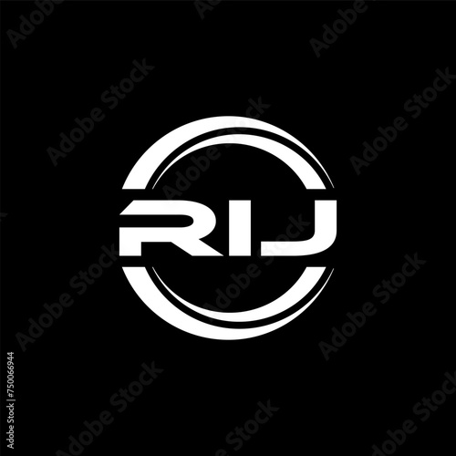 RIJ letter logo design with black background in illustrator, vector logo modern alphabet font overlap style. calligraphy designs for logo, Poster, Invitation, etc. photo