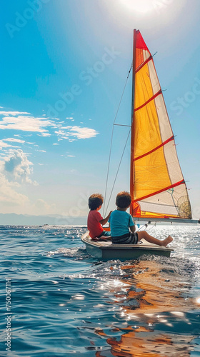 Children Learning to Sail on Sunny Day