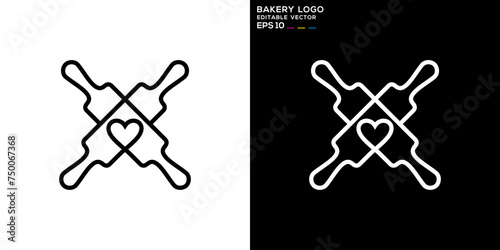 Vector template of rolling pin logo, bread making, bakery, EPS 10.