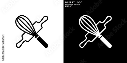Vector template of rolling pin logo, bread making, bakery, EPS 10.