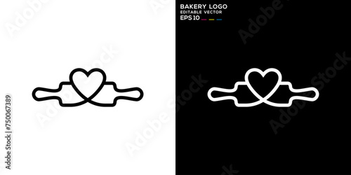 Vector template of rolling pin logo, bread making, bakery, EPS 10.