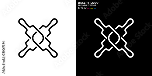 Vector template of rolling pin logo, bread making, bakery, EPS 10.