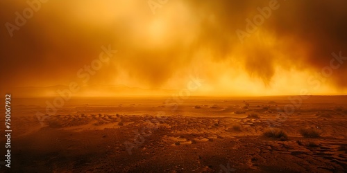 Capturing the intensity of a sandstorm in a desert landscape: a detailed photograph. Concept Sandstorm Photography, Desert Landscape, Intense Weather, Detailed Shot