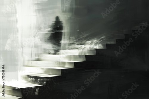 stairway to the light, concept painting, surreal and mysterious drawing 