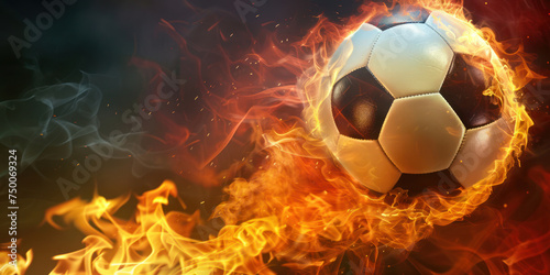 Burning soccer ball in the flames with the black, red and yellow Germany flag colors. Concept of 2024 UEFA European Football Championship, UEFA Euro 2024.