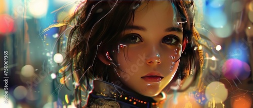 Modern 3d cyberpunk anime beautiful woman face character illustration AI generated image