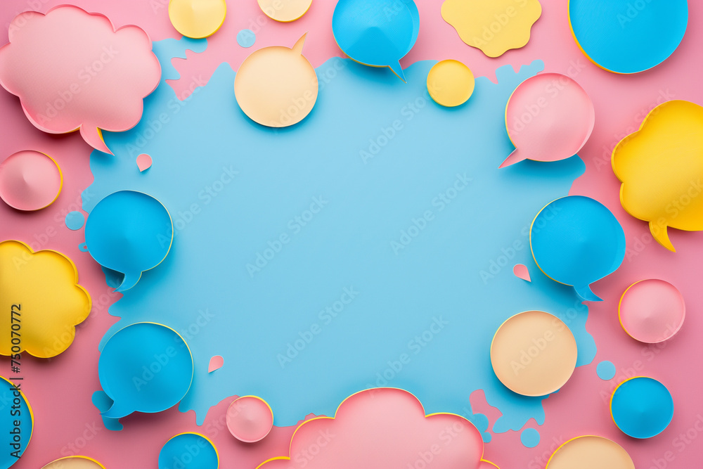 Colorful paper cut speech bubbles on pastel background Colorful paper cut speech bubbles on pastel background