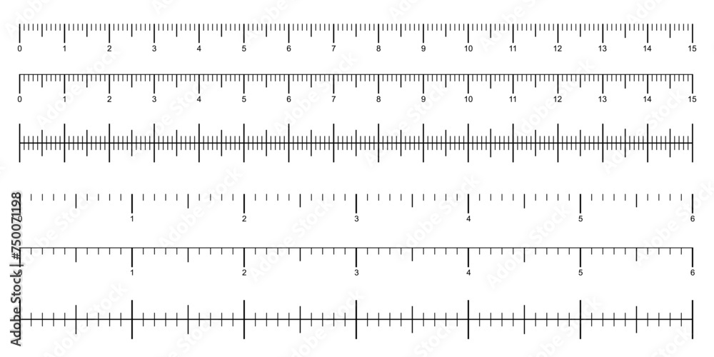 Rulers inch and metric rulers template. Blank measuring scale indicator
