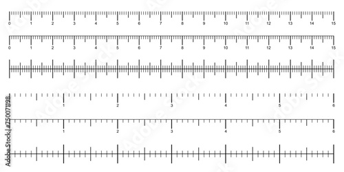Rulers inch and metric rulers template. Blank measuring scale indicator. Scale ruler with double side measurement cm and inches scale