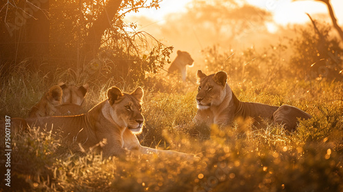 Sunset safari in Kruger National Park, lions resting in the golden light