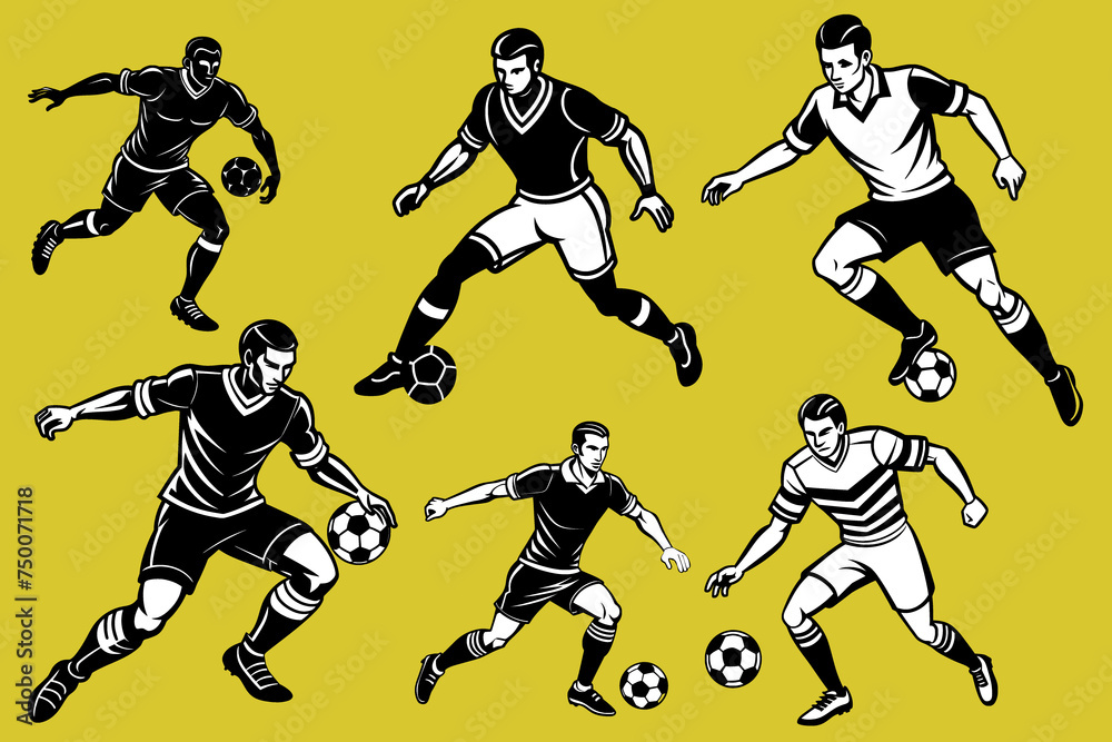 Football player vector silhouette collection set in white background