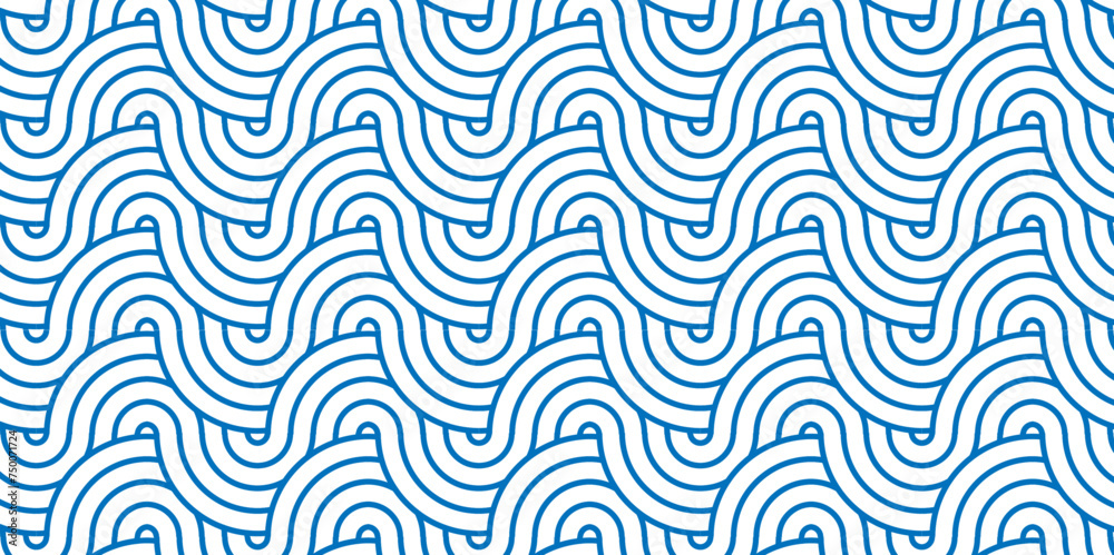 Minimal diamond geometric waves spiral pattern and abstract circle wave line. blue seamless tile stripe geomatics overlapping create retro square line backdrop pattern background. Overlapping Pattern.