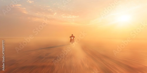 Unlimited adventure: Riding a motorcycle through the vast desert landscape. Concept Motorcycle Adventure, Desert Landscape, Vast Horizon, Thrilling Experience