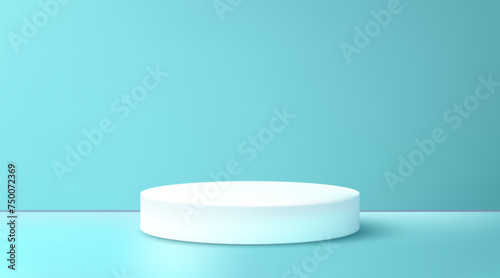 White podium on a light blue background, one-stage stage design, pedestal