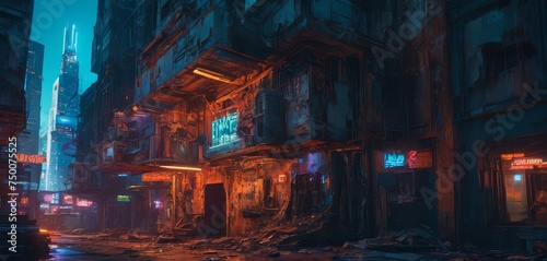 Desolate Dwellings: Nighttime Neon Decay