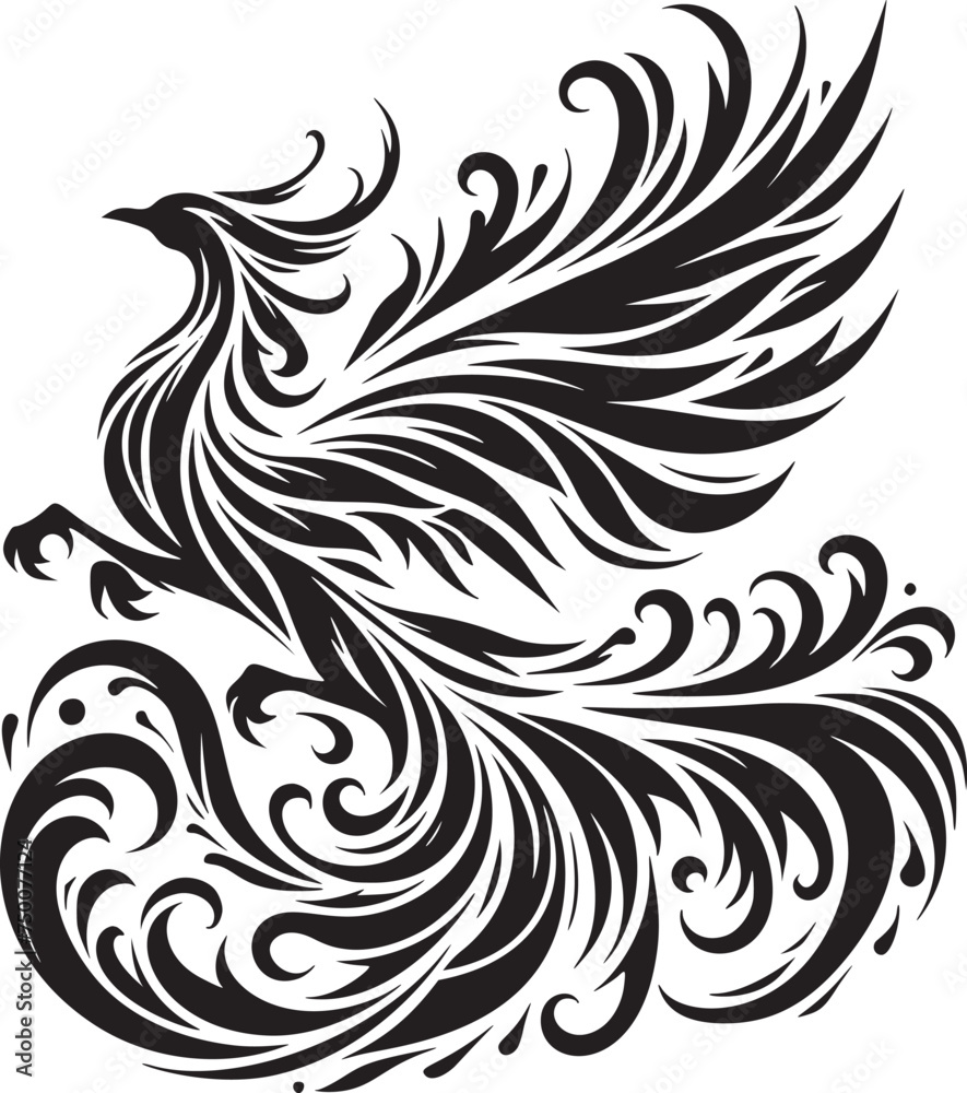 Elegant Phoenix Silhouette in Black and White