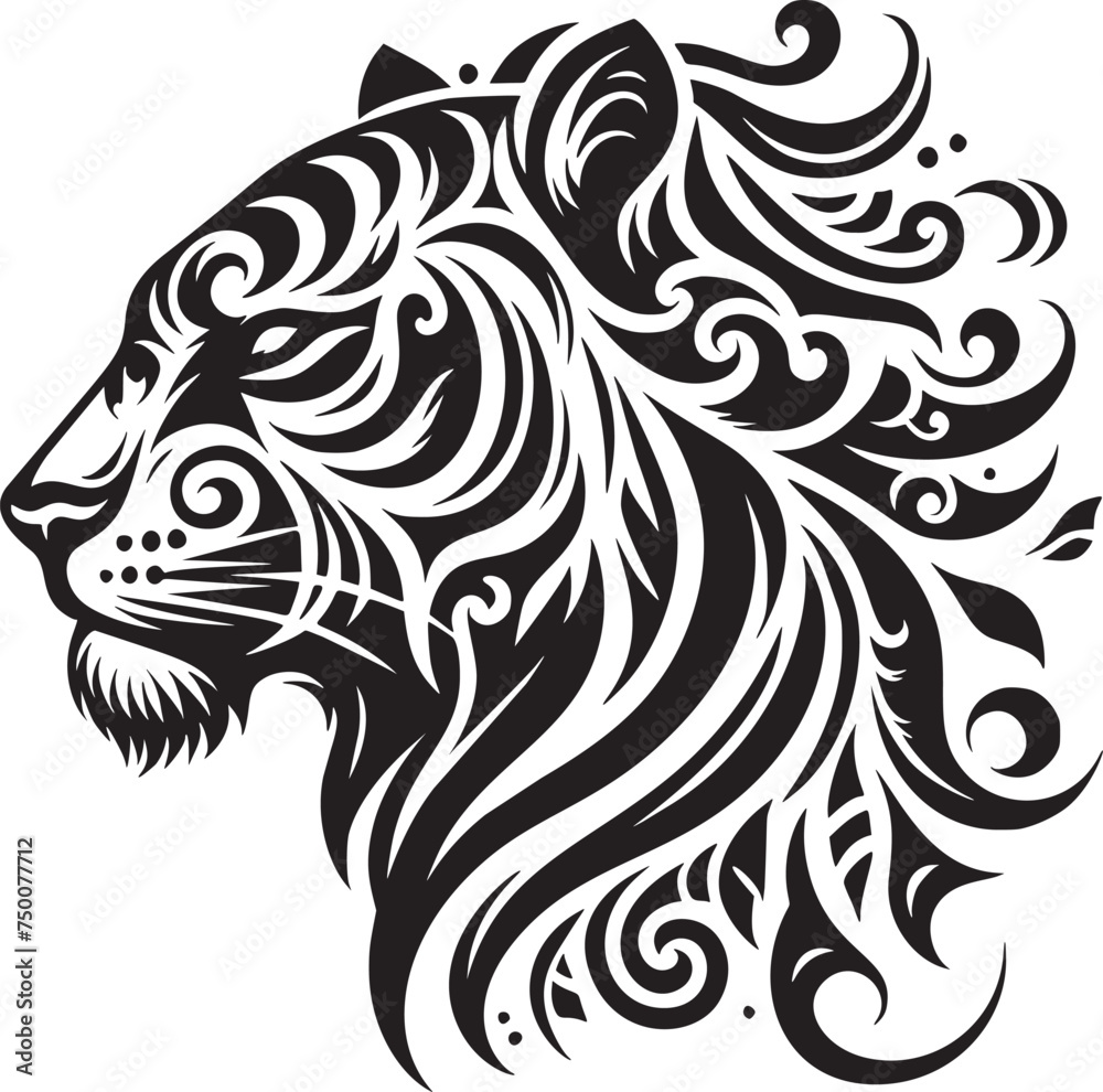 Intricate Tribal Tiger Face Vector Art