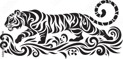 Fototapeta Naklejka Na Ścianę i Meble -  Prowling Tribal Tiger in Monochrome Vector Design