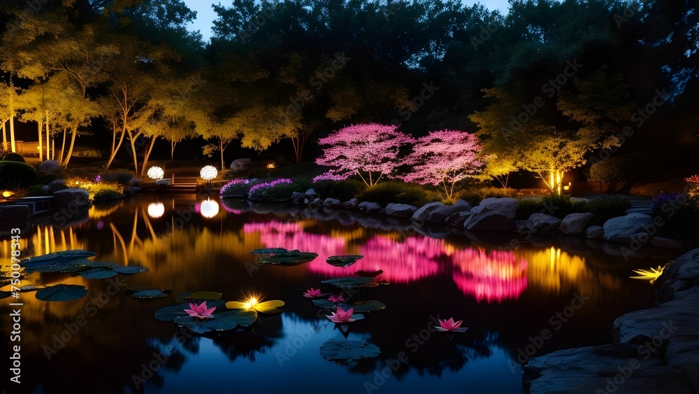 pond with lotus flowers 