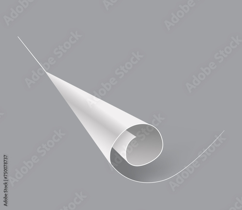 Realistic Vector White Document Page With Curled Corner. Rolled Wrap Template Showcasing A Bent Edge