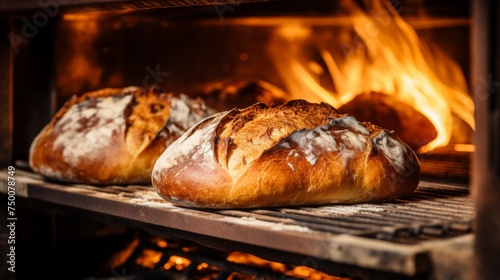 Professional oven in use. baking fresh and delicious bread in a traditional bakery