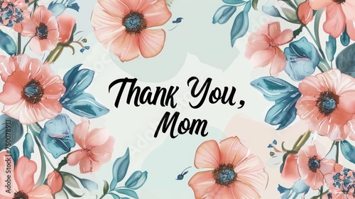 A festive and heartfelt Mother's Day greeting card featuring stylized pastel flowers and elegant typography expressing gratitude