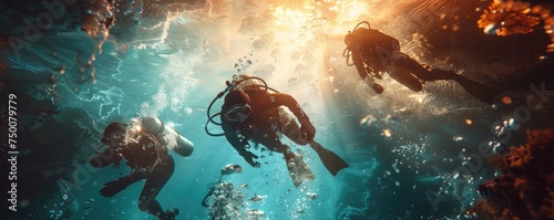 Underwater diver exploring the ocean depths © Daniela