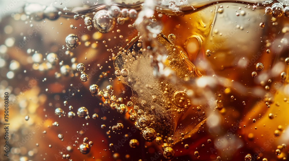 cola mit eiswürfeln in einem glas, getränke als hintergrund, Kohlensäure im soft drink, realistisch, schwarz, flüssigkeit, cocktail, gießen, erfrischend - obrazy, fototapety, plakaty 
