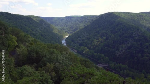 New River Gorge National Park and Preserve, West Virginia. Tunney Hunsaker Bridge crosses bottom of the valley. 