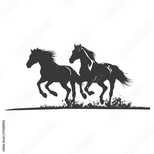 Silhouette a horses galloping black color only