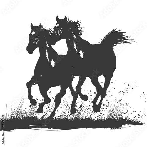 Silhouette a horses galloping black color only
