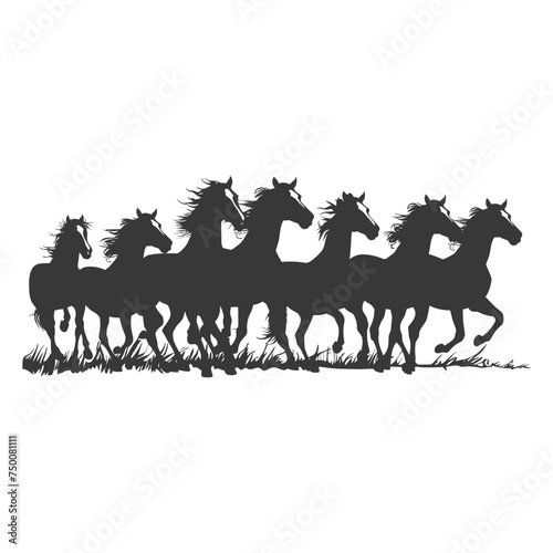 Silhouette a horses galloping black color only