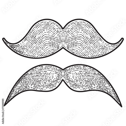 moustache icon vector engraving style hand drawn black and white