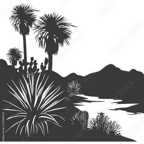 Silhouette an oasis in the desert black color only