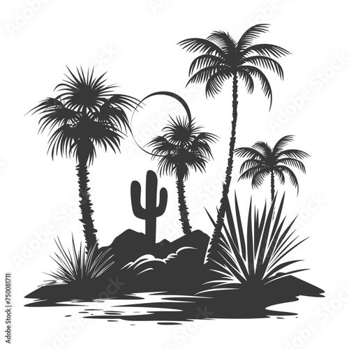 Silhouette an oasis in the desert black color only