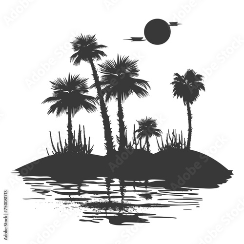 Silhouette an oasis in the desert black color only