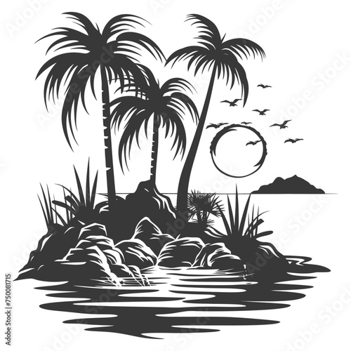 Silhouette an oasis in the desert black color only