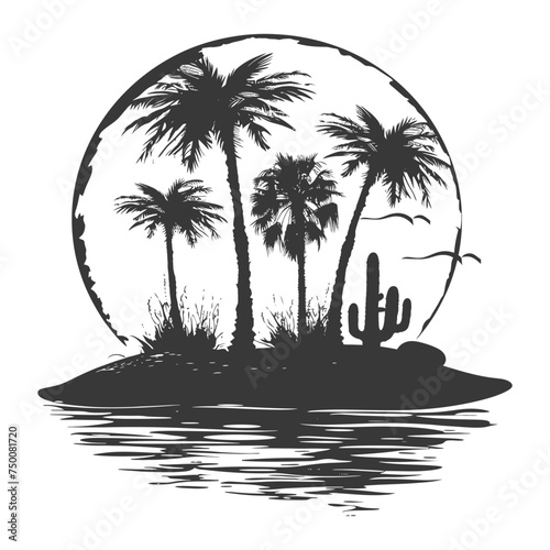 Silhouette an oasis in the desert black color only
