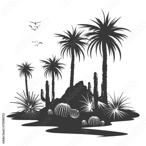 Silhouette an oasis in the desert black color only