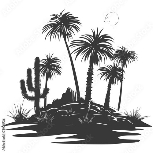 Silhouette an oasis in the desert black color only