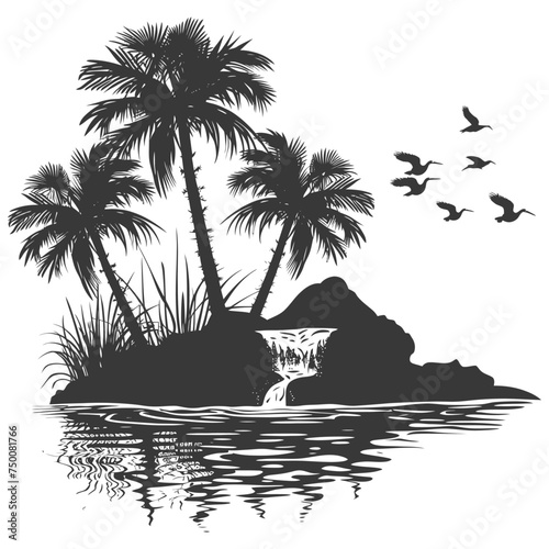 Silhouette an oasis in the desert black color only