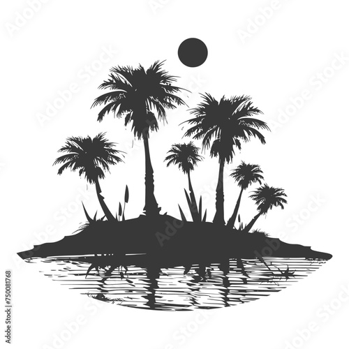 Silhouette an oasis in the desert black color only