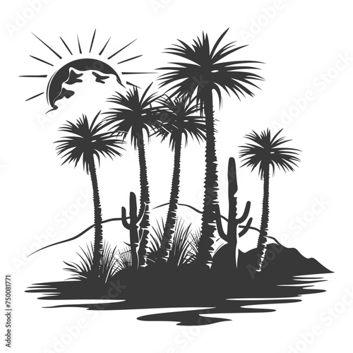 Silhouette an oasis in the desert black color only