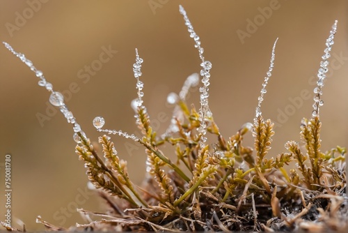 close-up of frost on moss in the morning  © Eggogen