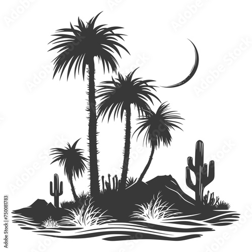 Silhouette an oasis in the desert black color only