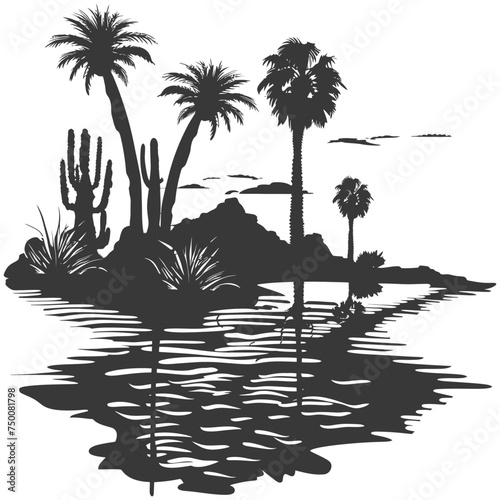 Silhouette an oasis in the desert black color only